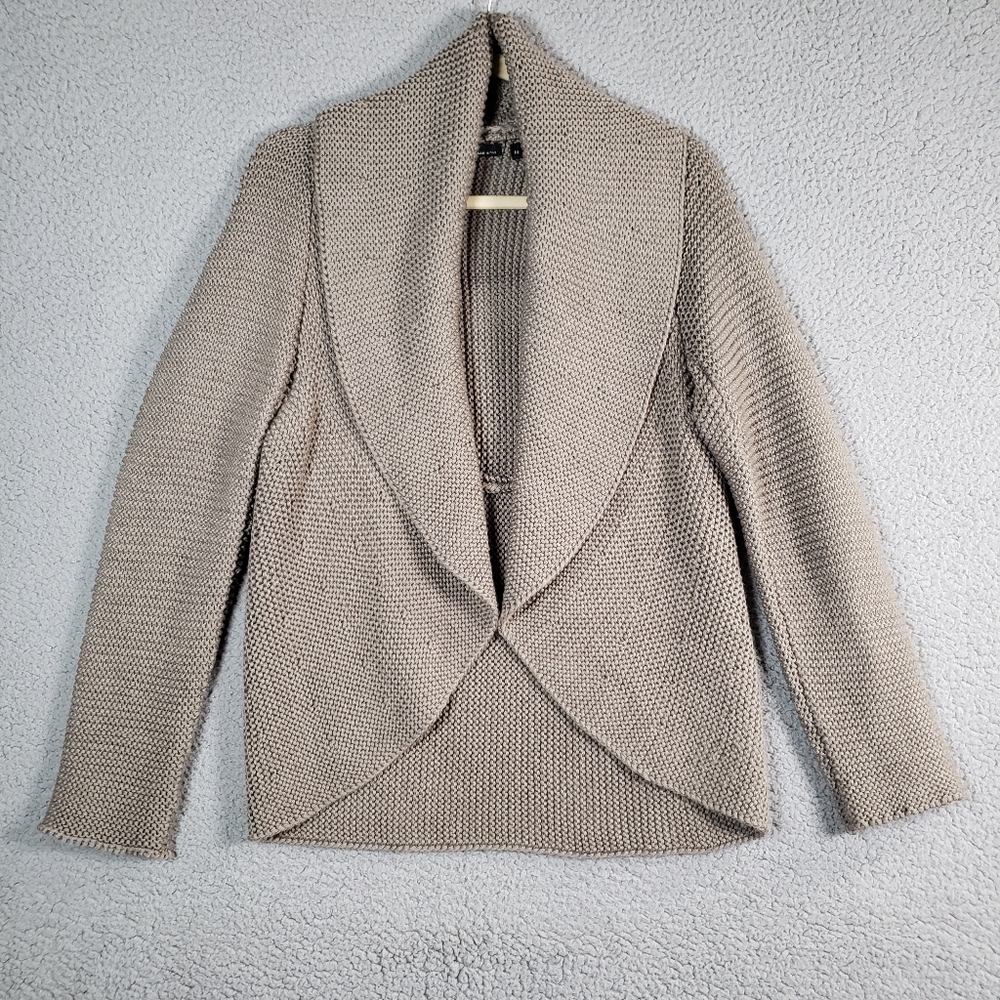 Berretti Merino Wool Shawl Collar Open Front Cardigan Sweater Medium Taupe Italy